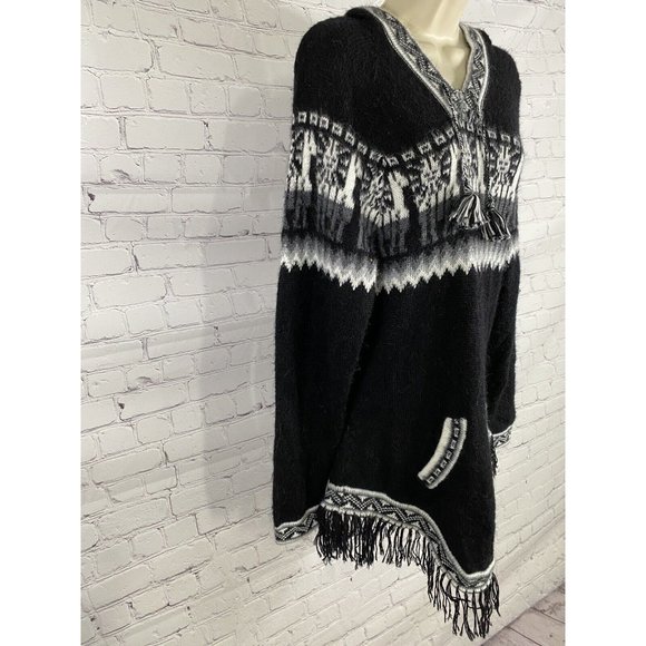 Kactus Artesanias Hooded Alpaca Knitted Pullover Tasseled Front Pocket One Size - Picture 2 of 10